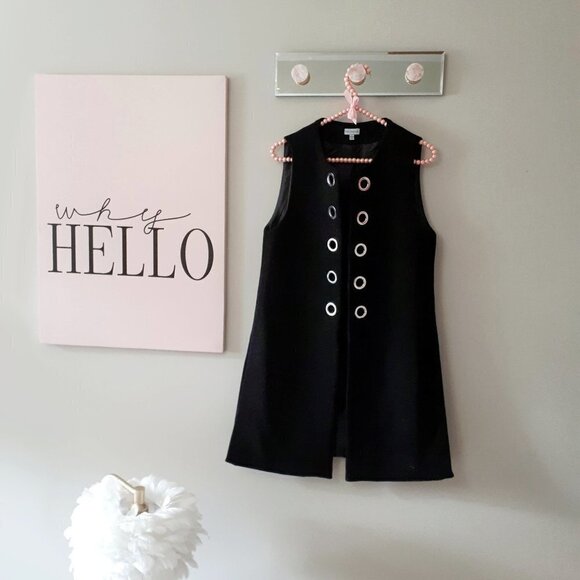 EUC Paraphrase black wool blend sleeveless long line vest w/ chrome rings, S - Picture 7 of 9
